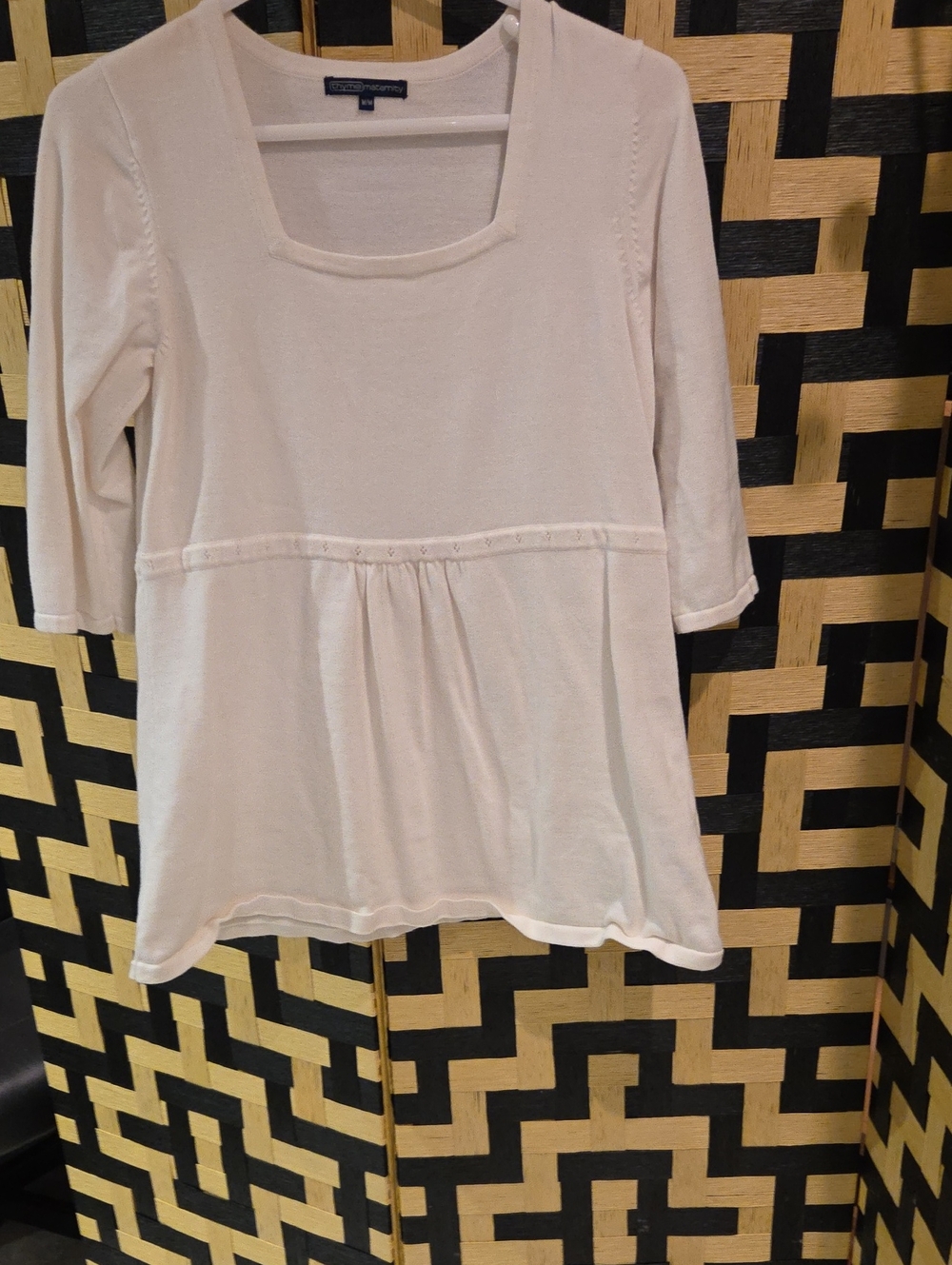Thyme Maternity Cream Square-Neck 3/4 Sleeve Sweater Tunic